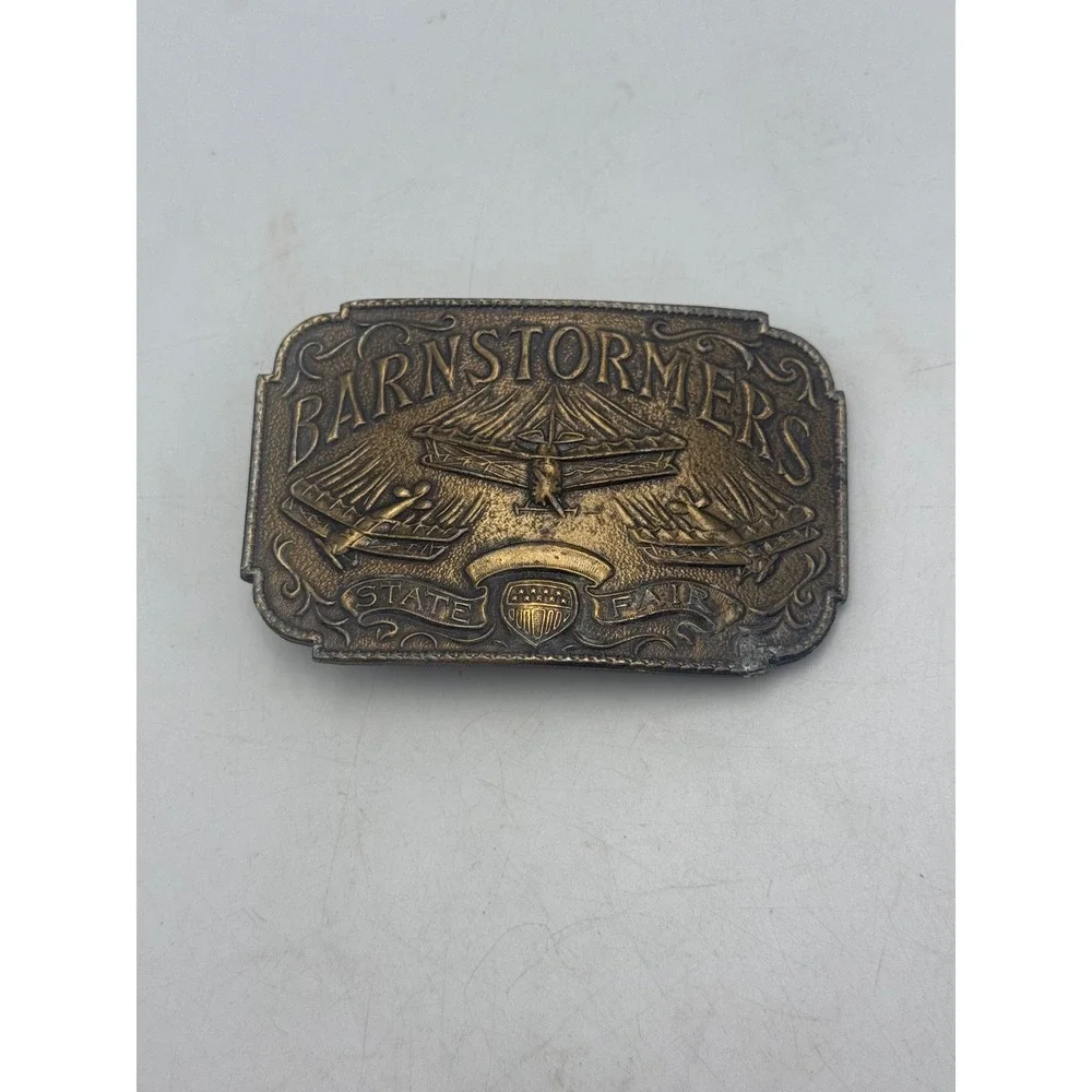 Vintage Barnstormers State Fair Belt Buckle Lewis Buckles Chicago Aviation Brass